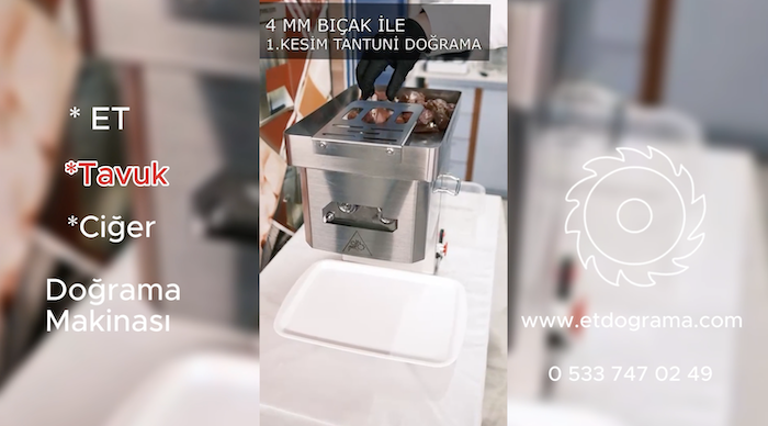 4 mm Bıçakla 2 Farklı Et Tantuni Doğrama Makinesi